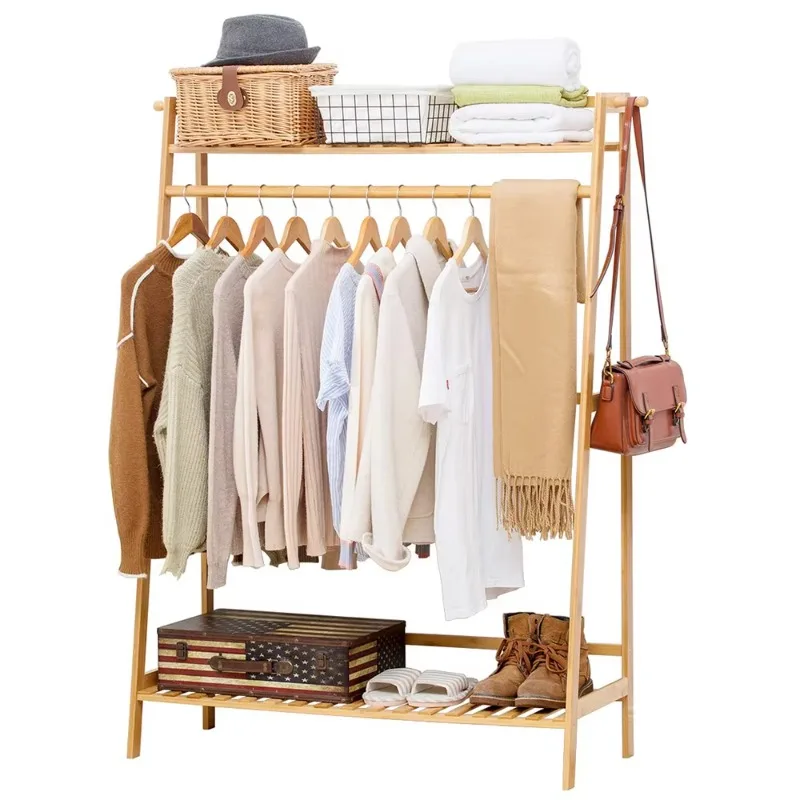 

Hanging bamboo clothes, coats, floors, bamboo wardrobes, heavy-duty hangers, convenient, practical and durable
