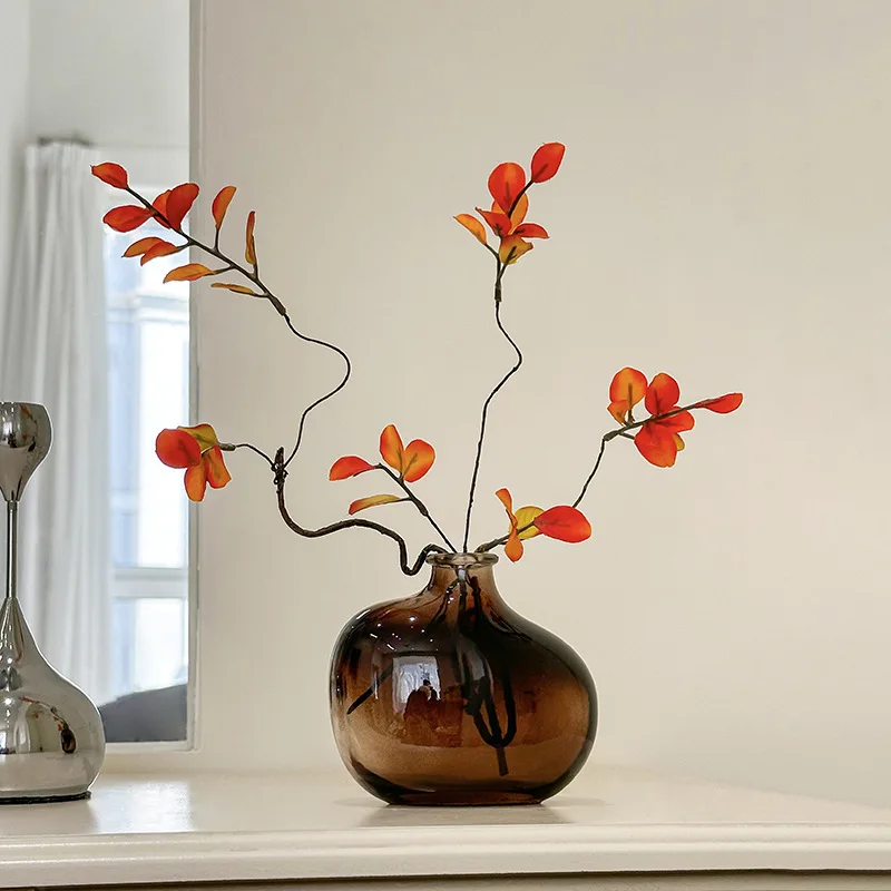 Medieval glass vase ornament, living room flower arrangement ornament, retro style home soft decoration