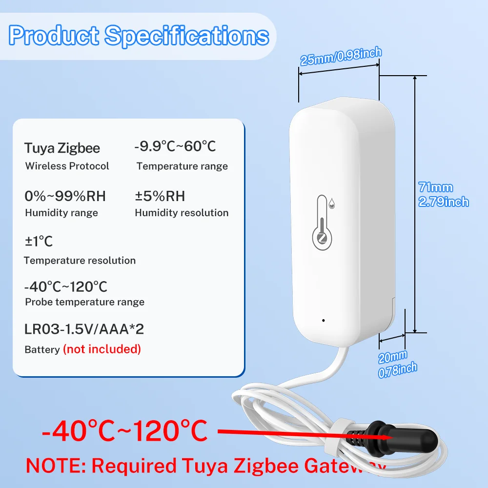 Tuya Zigbee Temperature Humidity Sensor with External Probe, Smart Home Compatible with Alexa Google Home Smart Life