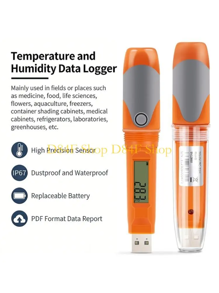 D84F Digital Temperature Humidness Meter With Replaceable Battery And 0.1℃ Resolution For Logistics Monitoring Medication