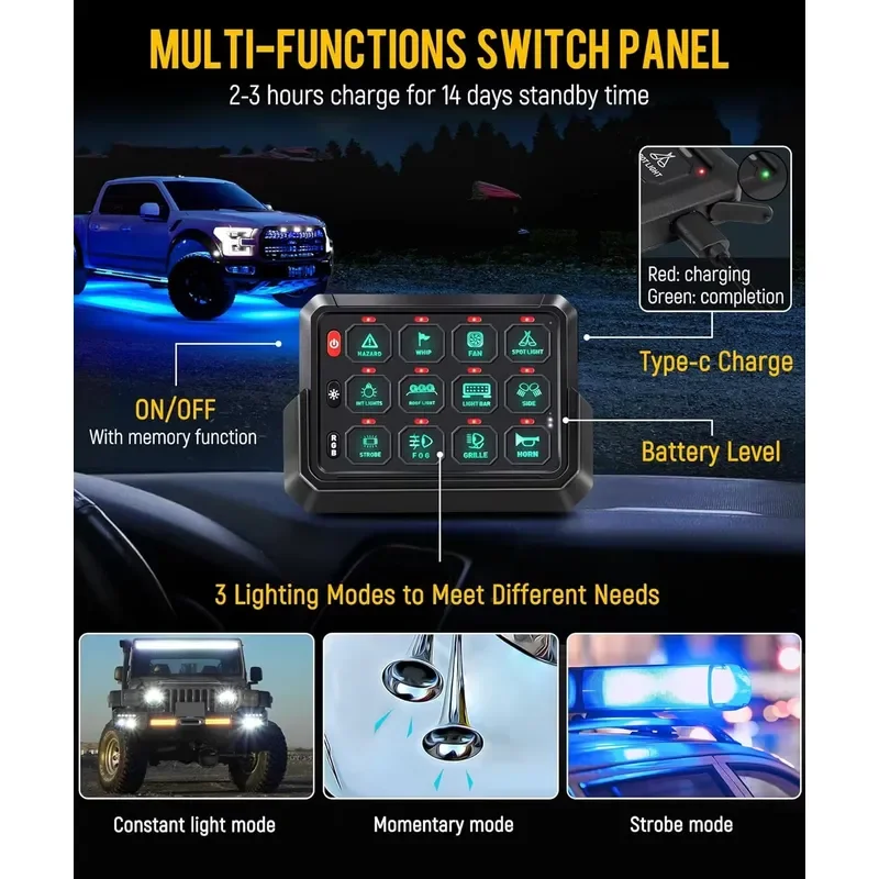 2026 Hot Sale Led 12 Gang 12V 24V Relay Switch Panel Wireless RGB Circuit Control Truck Fuse and Relay Box With RGB Color