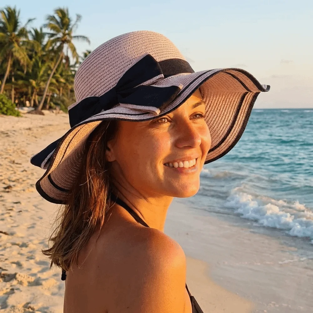 

Fashion Large Straw Weave Sun Hat Wide Brim Bohemian Sunscreen Bucket Hat Sun Protection Face Slim Fisherman Hat Travel