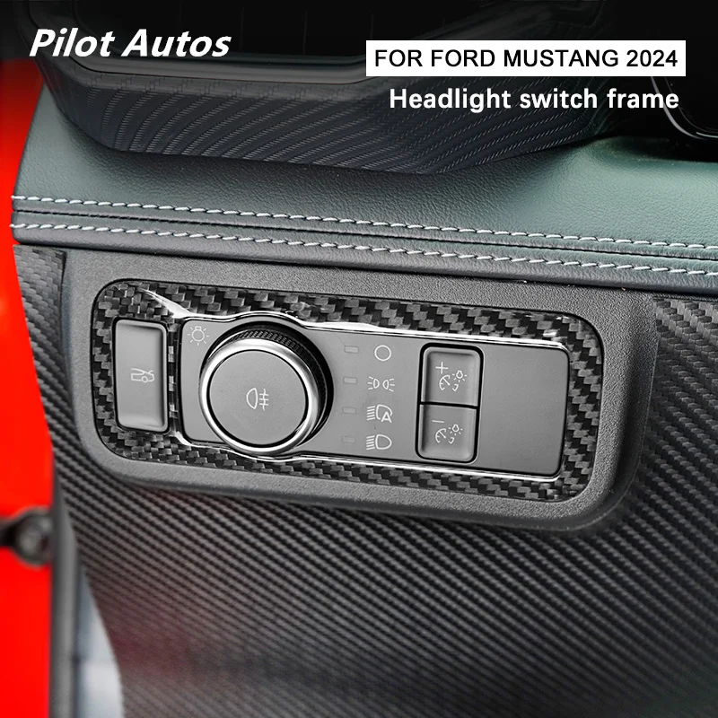 2024 2025 For Mustang Mach-E For Ford Escape Kuga Headlight Switch Frame Genuine Carbon Fiber 3D Decoration Sticker Interior