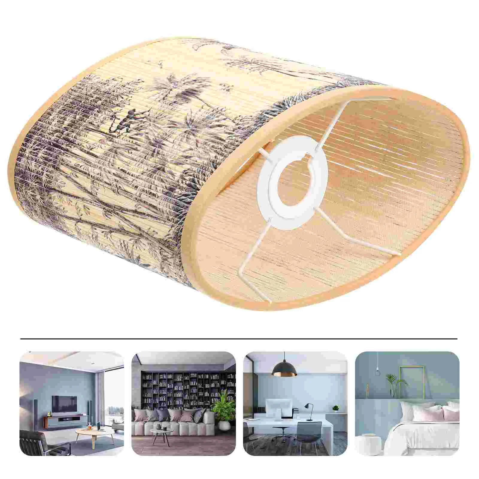 

Подвесной светильник из ротанга, японский кремовый бамбуковый абажур, аксессуар для декора, стол, темно-серый стол