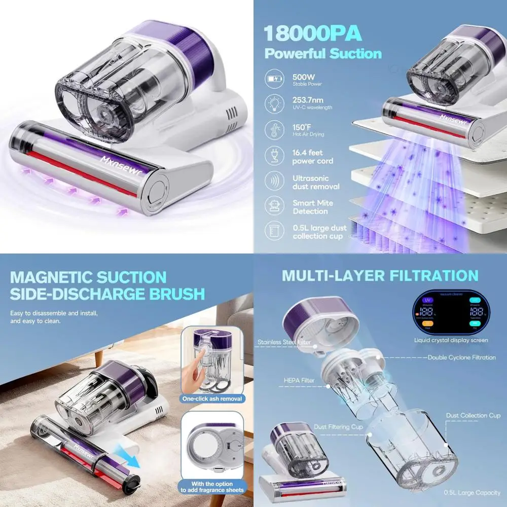 

Кровать-пылесос UV-C: портативный пылесос 18 кПа с фильтром HEPA, 150 г. ° F Heat, Smart Dual Cup и легкое удаление пепла