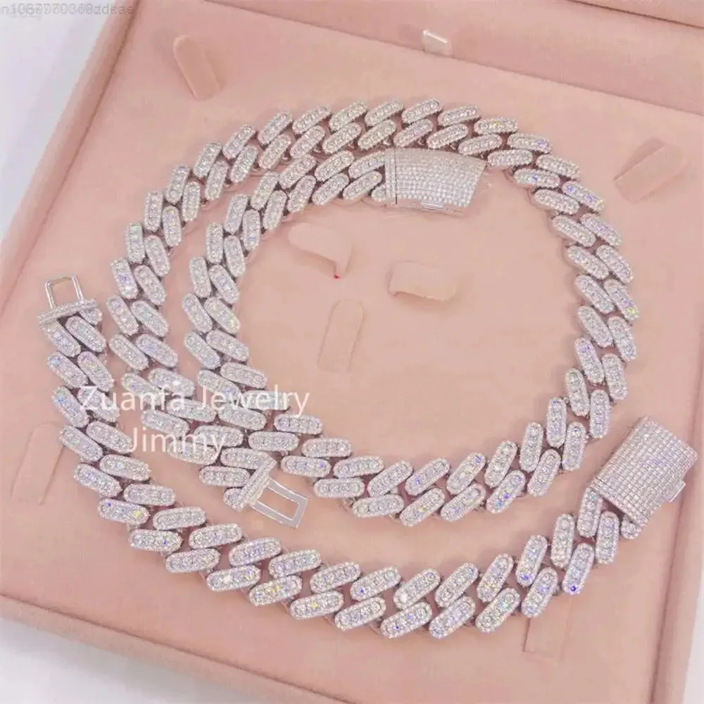 

Custom Lock Stock 15mm Two Row Iced Out Jewelry 925 Sterling Silver Vvs Loose Moissanite Diamond Cuban Link
