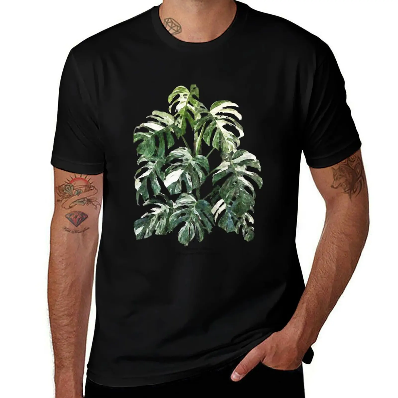 Monstera Deliciosa Borsigiana Albo Variegata T-Shirt Big Size Short Sleeve Tee for Men T-Shirt