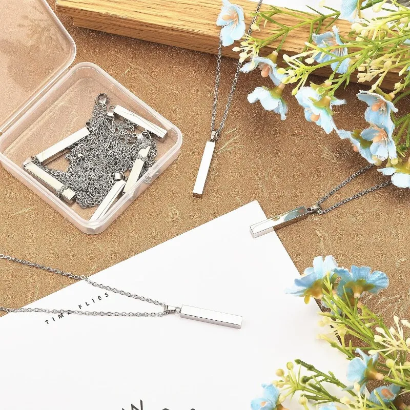 10Pcs Stainless Steel Rectangle Pendant Necklace Engravable Stainless Steel Rectangular Pendant Stamping Blank Bar Pendant