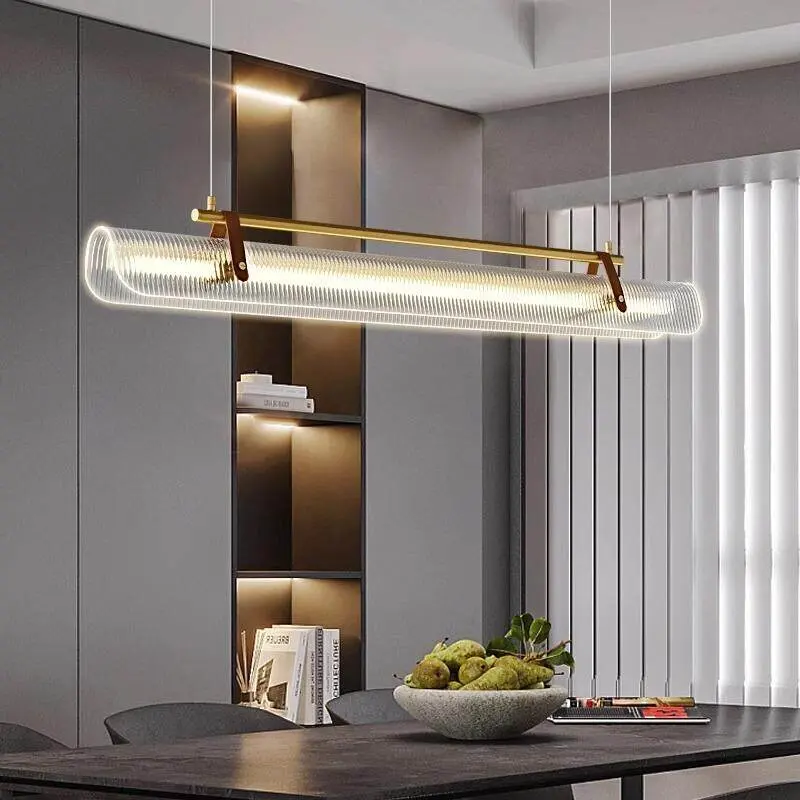 Nordic Modern Minimalist Acrylic Strip Pendant Light Dining Room Study Exhibition Hall Bar Counter Hanging Lamp Lighting Fixture