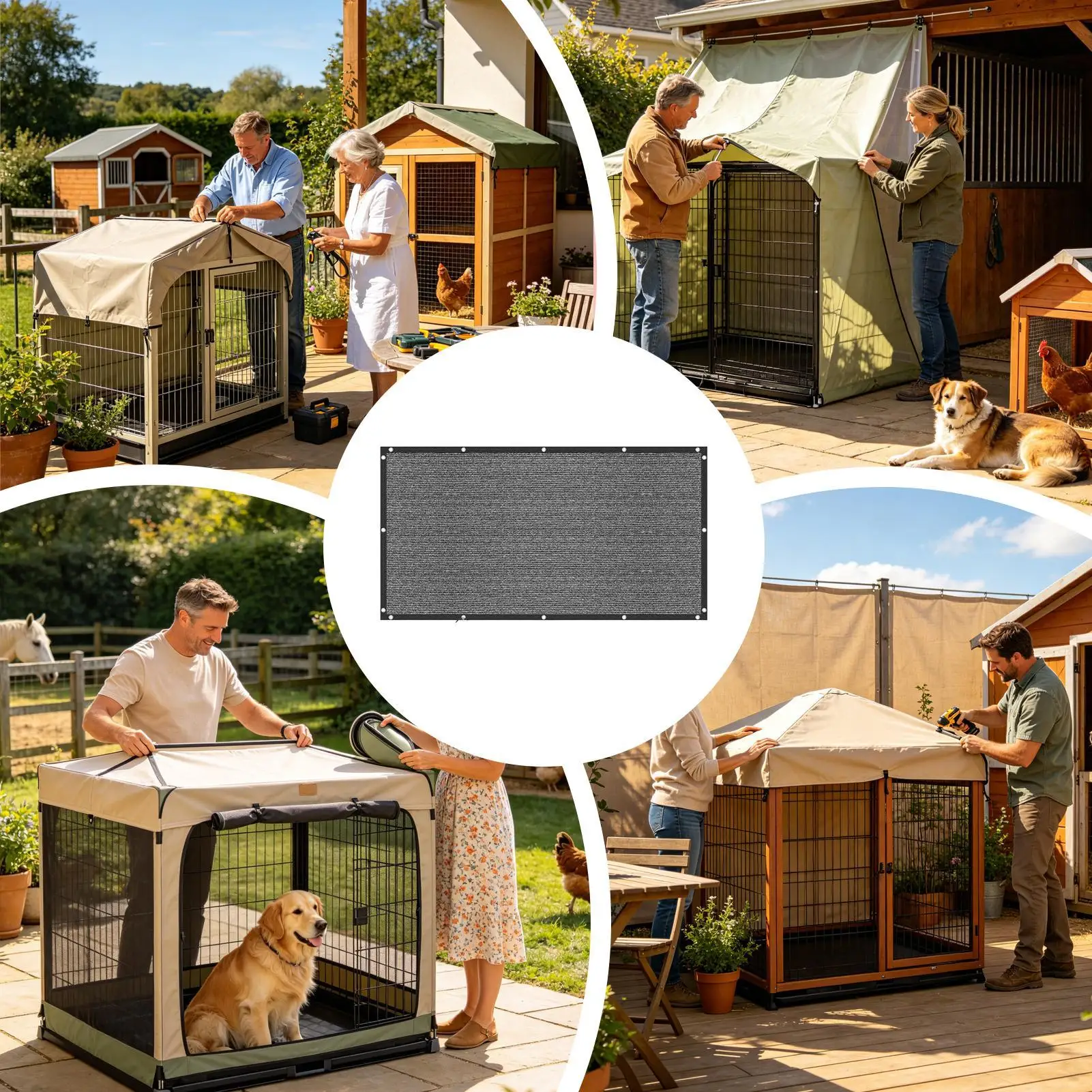 Dog Kennel Shade With Grommets Cooling Mesh Screen Outdoor Dog House Kennel Cover For Outdoor Yard Pathway Farm Patio Lawn