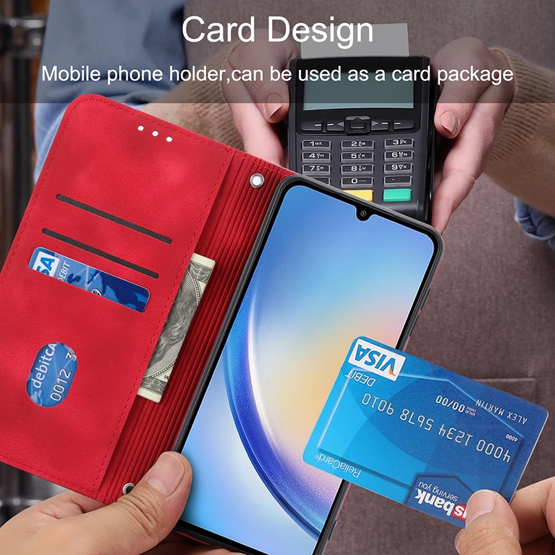 Leather Wallet Flip Case For Samsung Galaxy S24 Plus S23 Ultra S22 S21 FE A12 A13 A14 A15 A22 A42 A52 A53 A54 A33 A35 A55