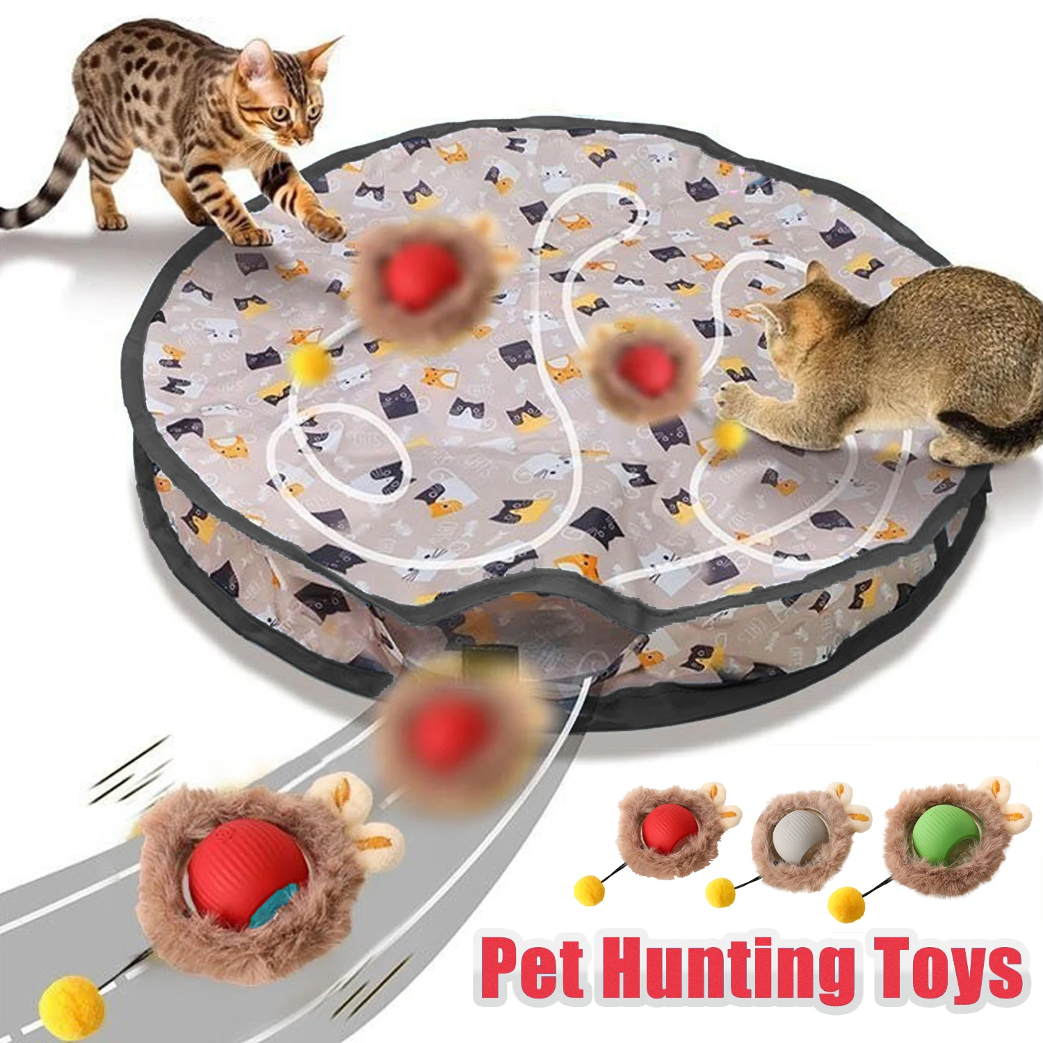 Cat Toys Ball Interactive Pet Toys Fast Rolling Ball in Play Mat Automatic Motion Activated Moving Ball Hide and Seek Game