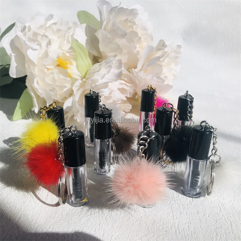 New Popular Mini Eyelash Brush Custom Logo Key Ring Mini Mascara Wand With Puff Ball