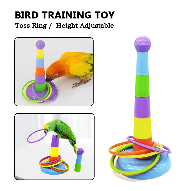 Parrot Bird Toy Parrot Bite Chewing Toy Pet Bird Swing Ball Standing Toy Plastic Rings Training Intelligence Toy Ferrule Decor