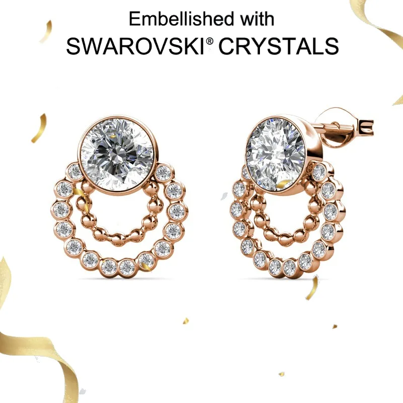 

Daisini 925 Sterling Silver Cross Border Fashion Circle Earrings with Swarovski Crystals Luxury Gold Plated Earrings for Women