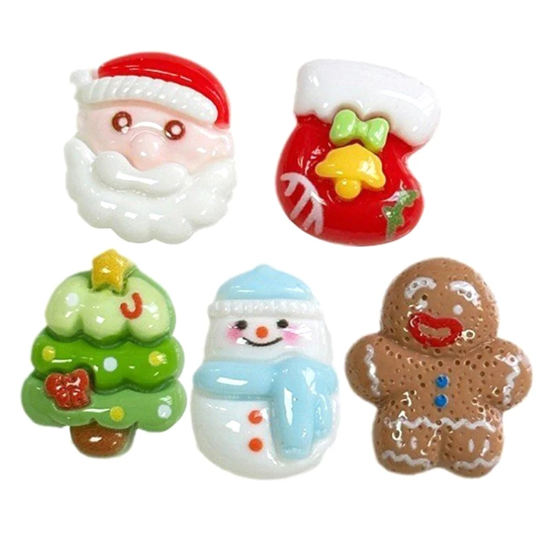 10pcs Mini คริสต์มาสเรซิ่น Figurine หัตถกรรมน่ารัก Reindeer Xmas Tree Santa Claus Flatback Cabochon เครื่องประดับ DIY ใหม่ปีของขวัญ