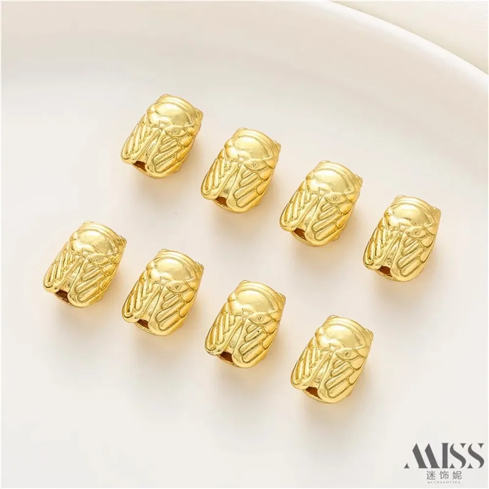 

18K Gold Bag Color Mute Gold Golden Cicada Large Hole Transfer Bead Spacer DIY Accessories Hand-woven Bracelet