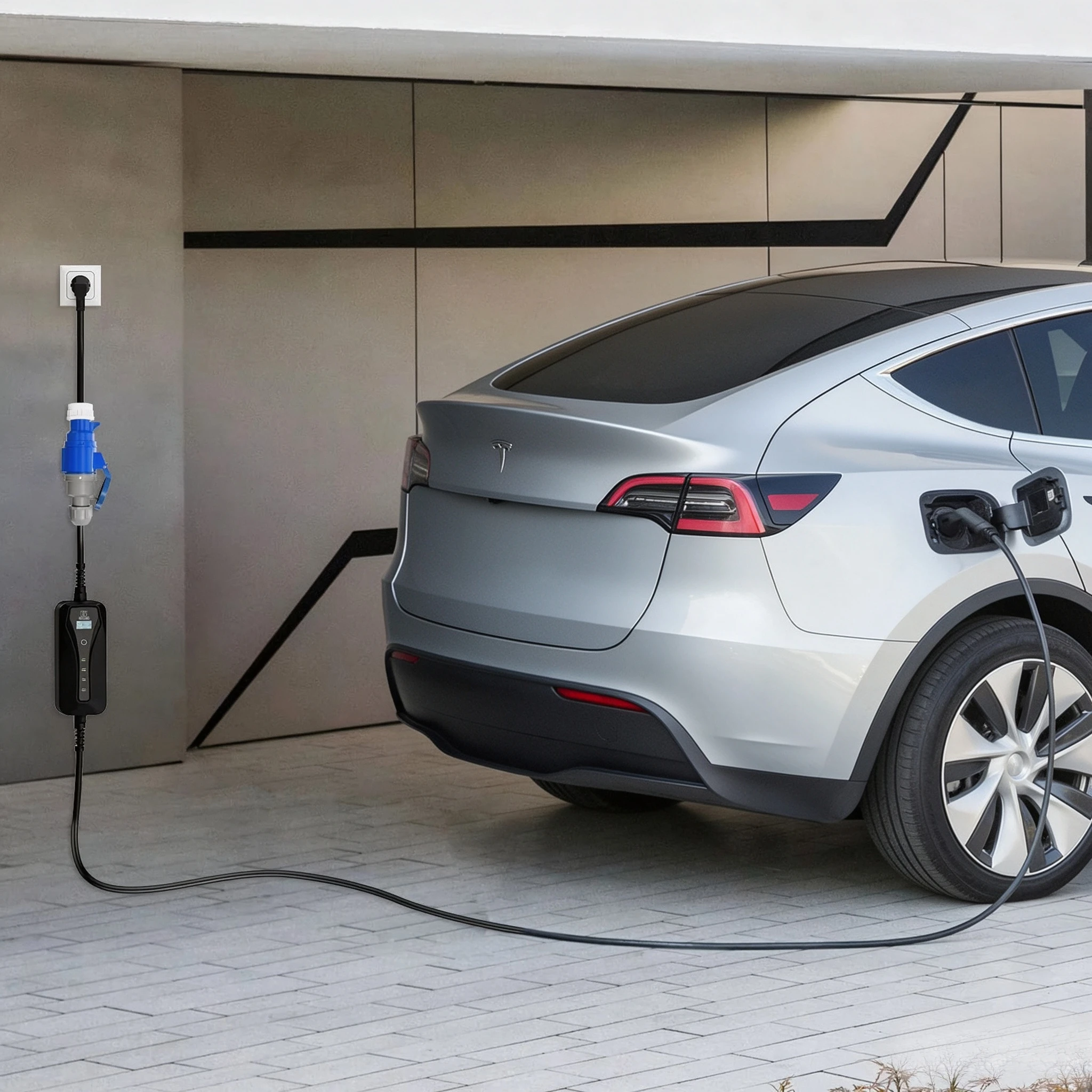 32A Blue CEE Female to 16A EU Schuko Plug EV Charging Adapter 7KW EV Charger Down to 3.5KW Portable Electric Vehicle Charger