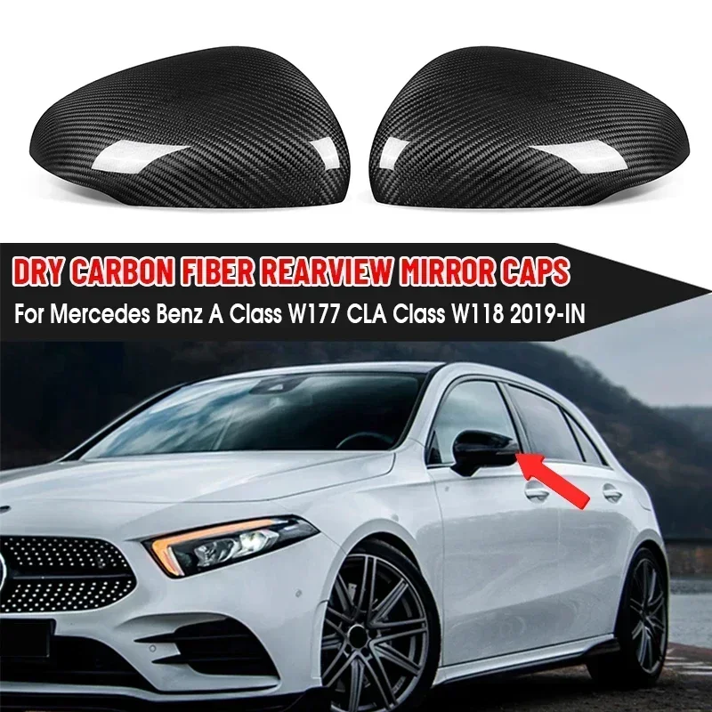 Dry Carbon Fiber Rear View Mirror Cover Caps For Mercedes For Benz A Class W177 2019-IN CLA Class W118 2020-IN Replacement Caps