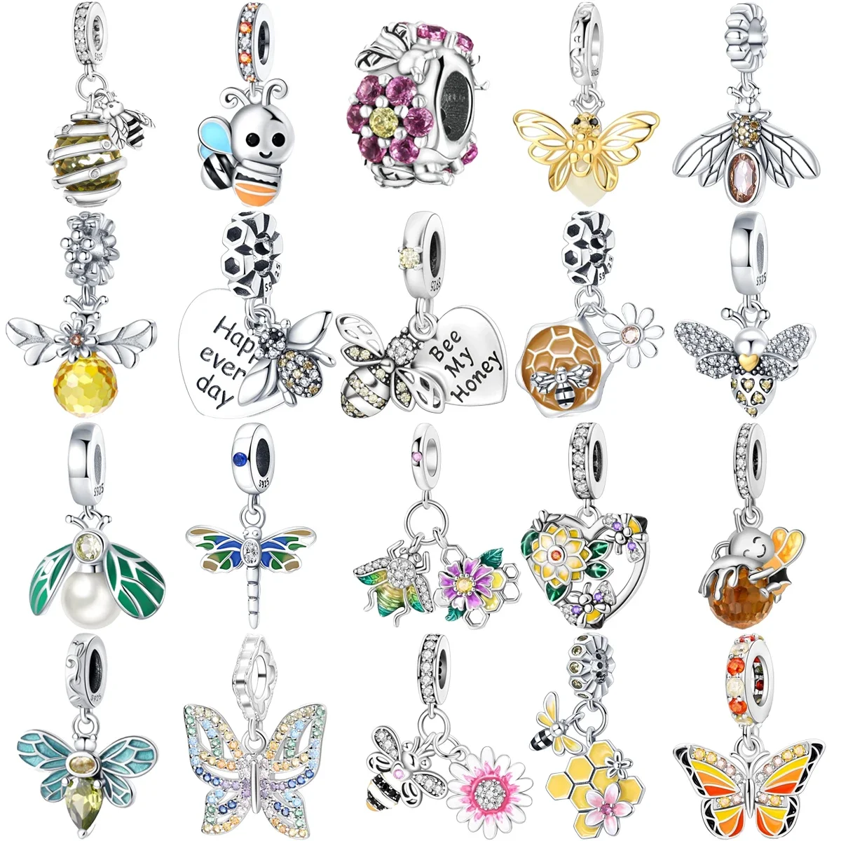 

Original 925 Sterling Silver Bee Flower Dragonfly Butterfly Charm Beads for Pandora DIY Bracelet Women's Jewelry Gifts