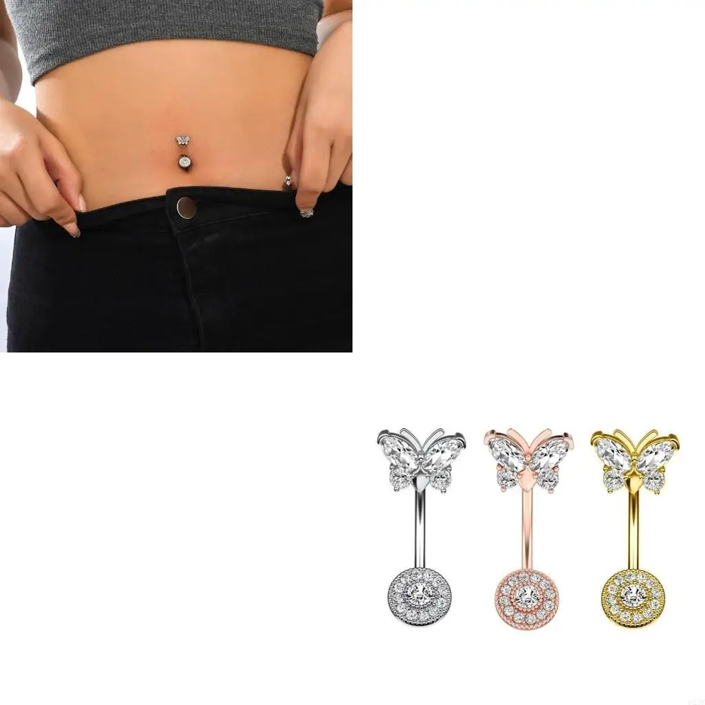 

Кольца для пупка из нержавеющей стали, кольцо в виде бабочки и пупка, свисающие кольца с цирконом и цветком в пупке, ювелирные