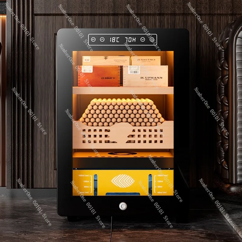 Elegant Curved Cigar Cabinet Constant Temperature Constant Humidity Compressor Cooling Frost Free Humidor with Cedar Wood