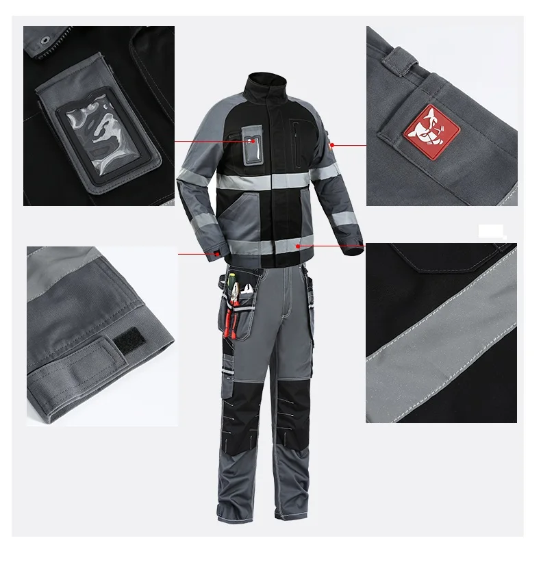 100% Cotton Welding Suit Work Clothes For Men Multi Pocket Hi Vis Reflective Safety Work Clothing Electrical Uniform Repair Suit