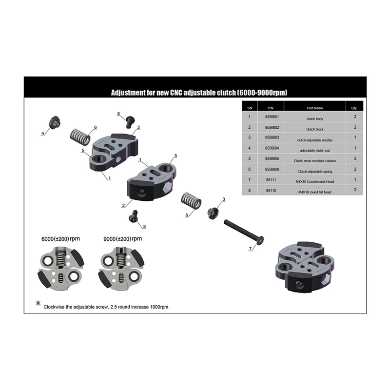 Frizione a velocità regolabile CNC 6000-9000RPM per Baja 5B 5T 5SC HPI KM Rovan Losi 5Ive-T DBXL GAS RC CAR, facile installazione