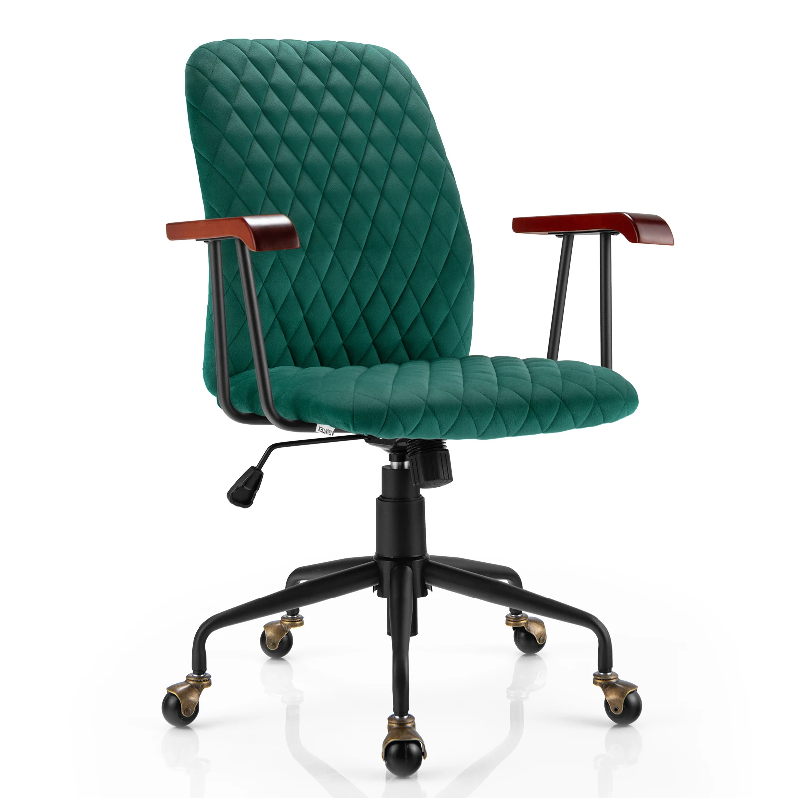 Velvet Home Office Chair Swivel Adjustable Task Chair w/ Wooden Armrest Green