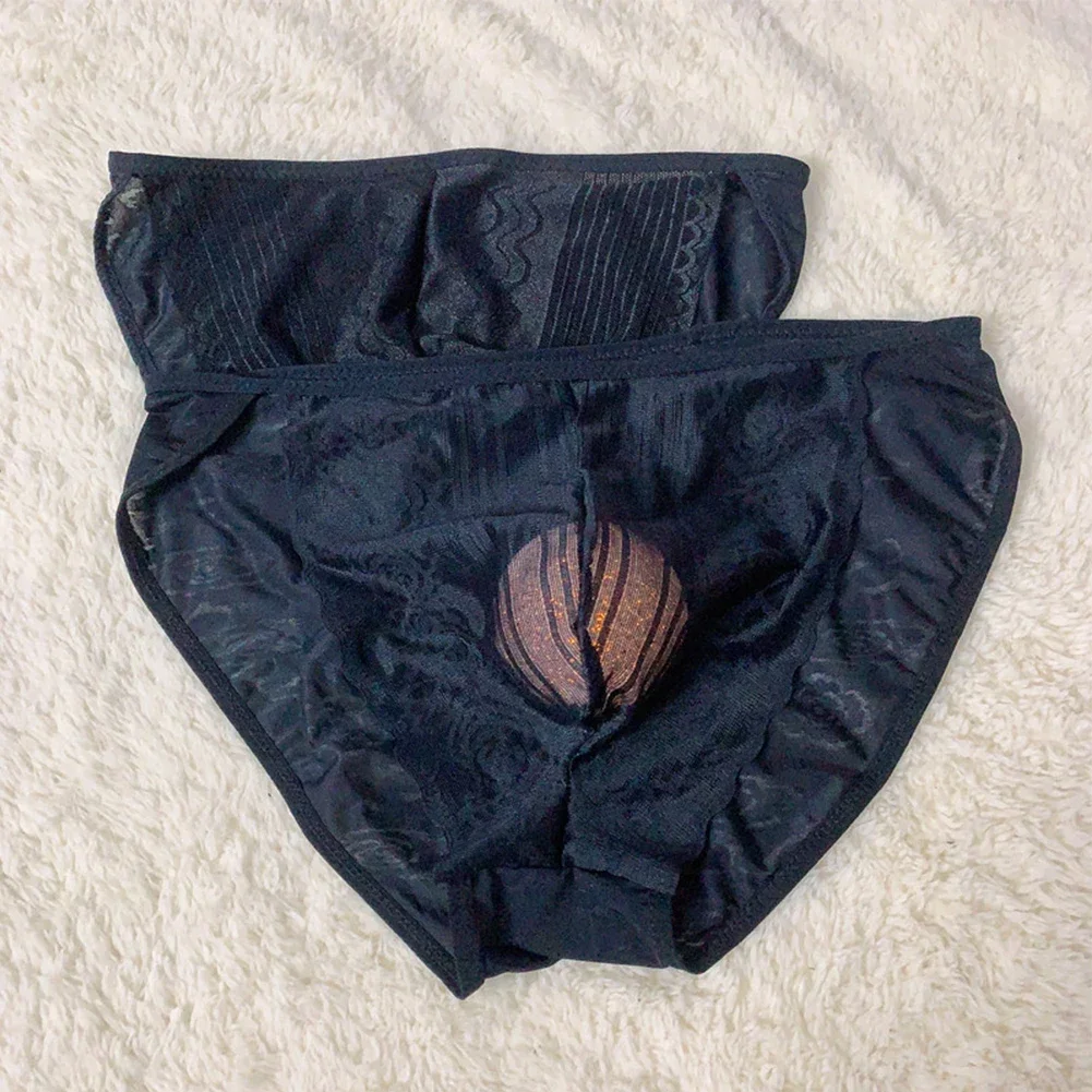 Men Sissy Lingerie Sexy Sheer Lace Panties U Convex Cock Pouch Gay Men Briefs See Through G-String Thong Gay Underwear Underpant