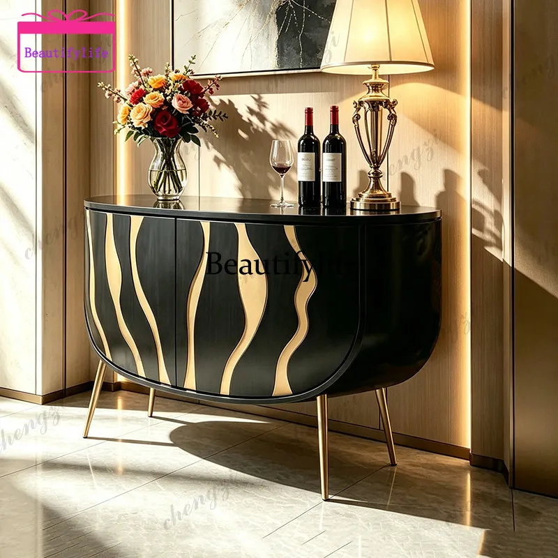 A55 Italian light luxury solid wood porch cabinet, living room oval decorative locker, artistic sense, high-end foyer locker