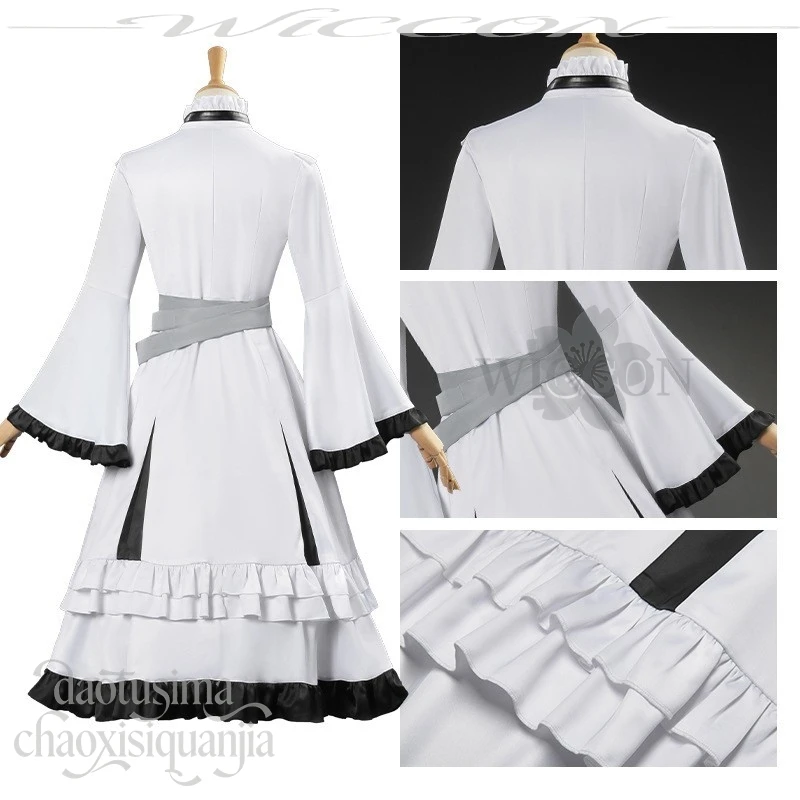 Hikami Meruru Cosplay Anime  Game Mahou Shoujo No Majo Saiban Costume White Nun Sweet Lolita Lace Dress Wigs Hat Halloween Cos