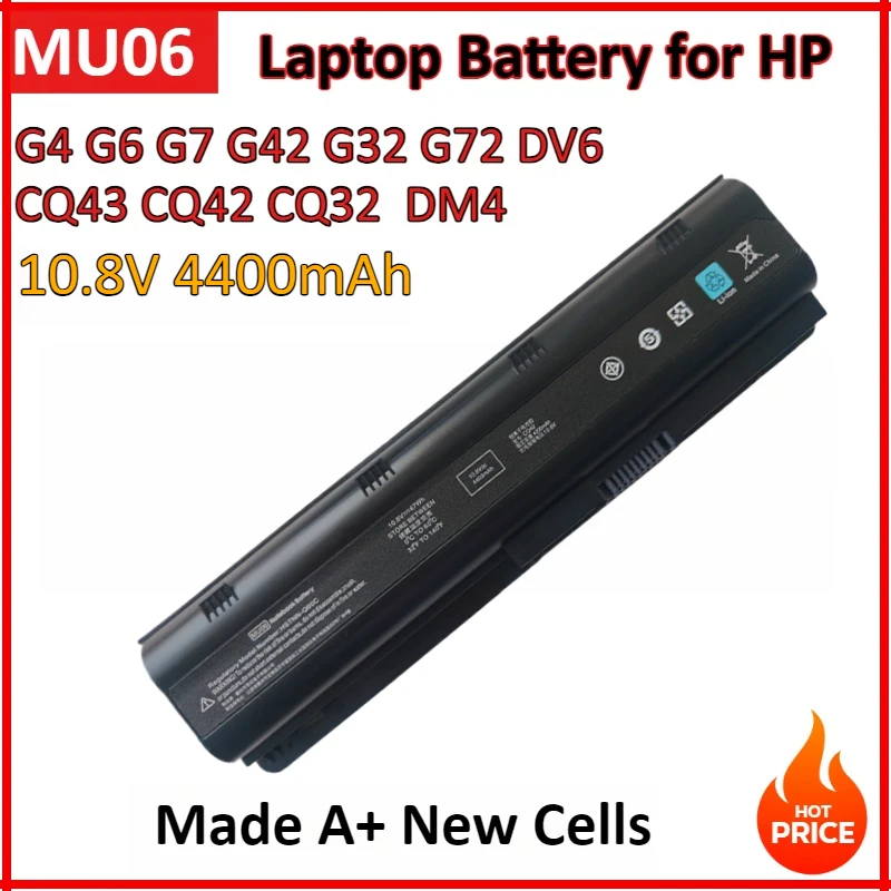 10.8V 4400mAh MU06 Laptop Battery for HP Pavilion G4 G6 G7 CQ42 CQ32 G42 CQ43 G32 G72 DV6 DM4 593562-001 HSTNN-DB0Y/UB0Y/IB0Y