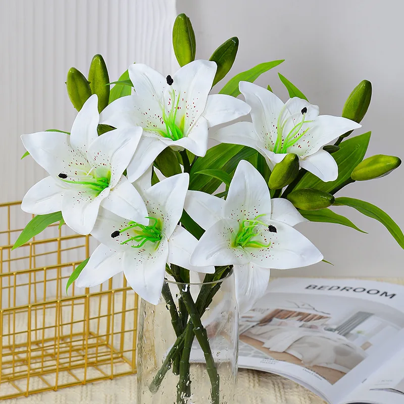 

2pc Simulation Lily Flower Wedding Home Decoration Fake Flower 1 Flower 2 Bud Yellow Pink Orange Hand Lily Art Flower Arrangemen