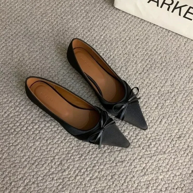 2024 South Korean New Pointed Shallow Mouth Low Heel Ballet Shoes Bow Women's Shoes Show Foreign Trade Flats Shoes Women