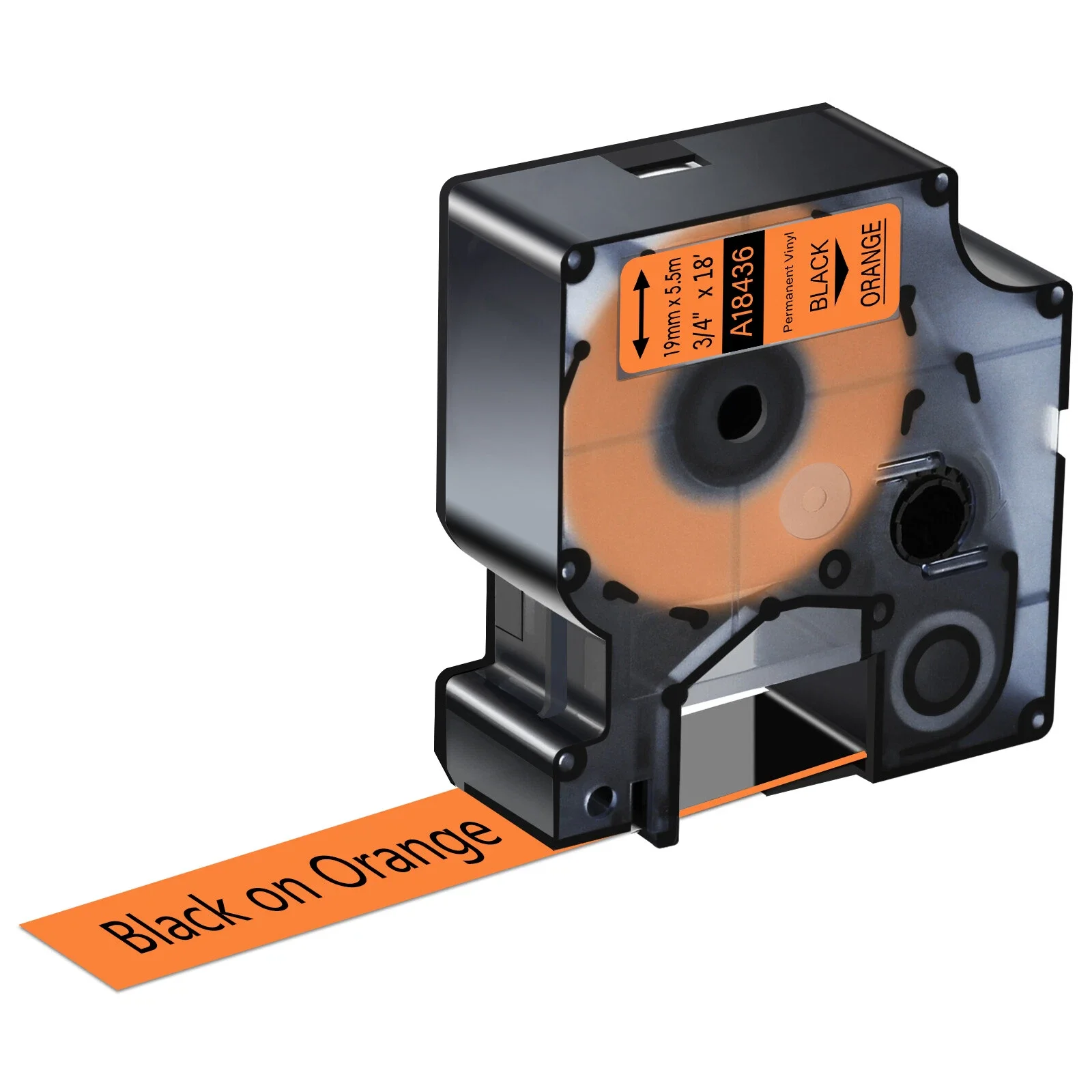 2PK 18436 Permanent Vinly Black on Orange 19mm Label for Dymo Rhino 4200 5000