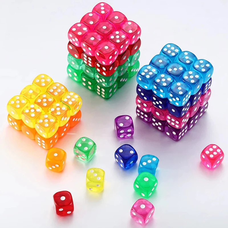 100pcs/Set 6 Sided Dice 14mm D6 Clear Color Crystal Acrylic Round Edge Boxed Dice For Tabletop Gaming Party DND Ten Per Color view 2
