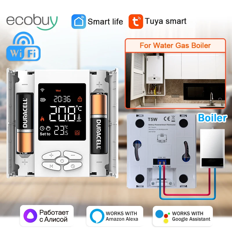 Tuya WiFi Heating Thermostat Smart Home Battery Powered Temperature Controller For Gas Boiler Work With Alcie Alexa Google Home