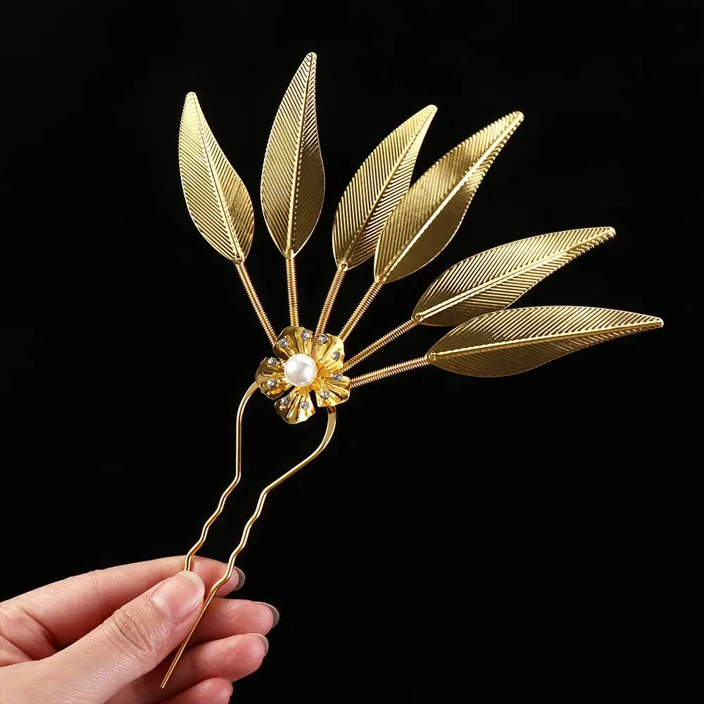 Accessories Ethnic Minorities Hair Accessories Leaf U Shape Hairpin Thai Headdress Ancient Style Headwear Metal Hair Sticks