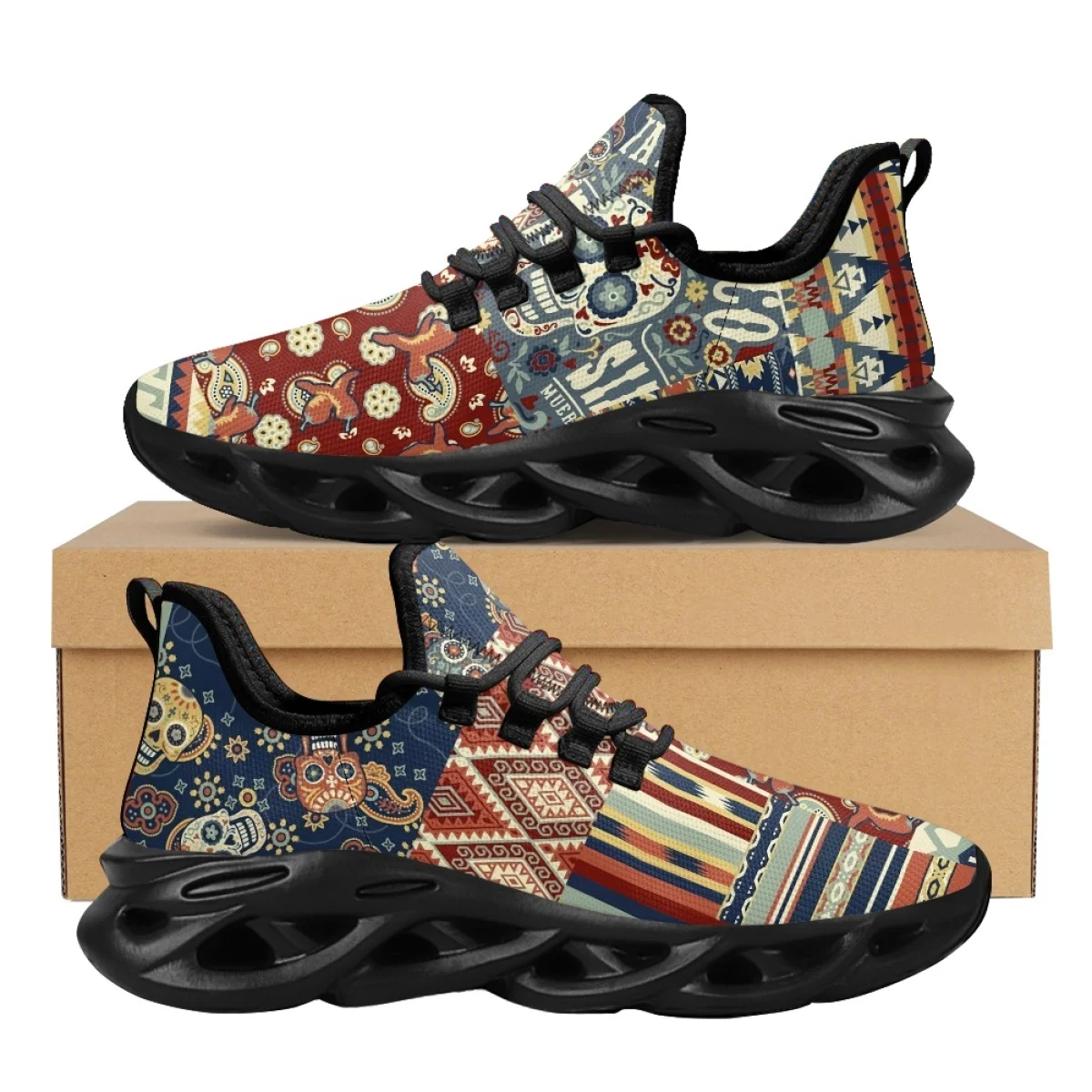 

INSTANTARTS Casual Ladies Mesh Breathable Sneakers Pepper Skull Bohemian Comfortable Cute Air Cushion Running Shoes Fashion Flat