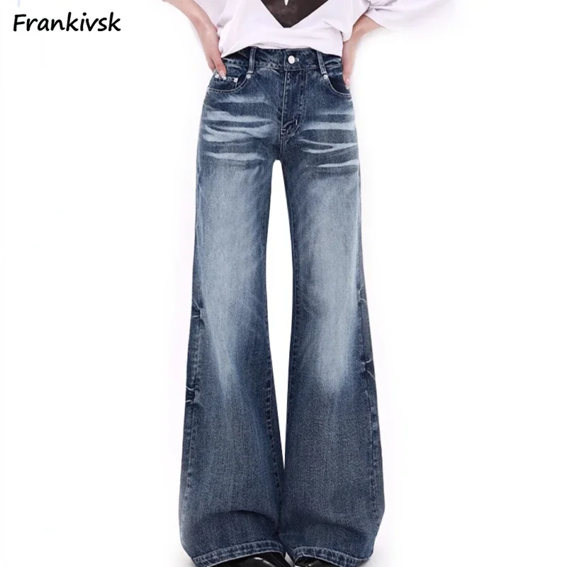 

Flare Jeans Women High Waist Cool Unisex Washed Daily Personality Hip-hop Vintage Fashion All-match High Street Pantalones Mujer