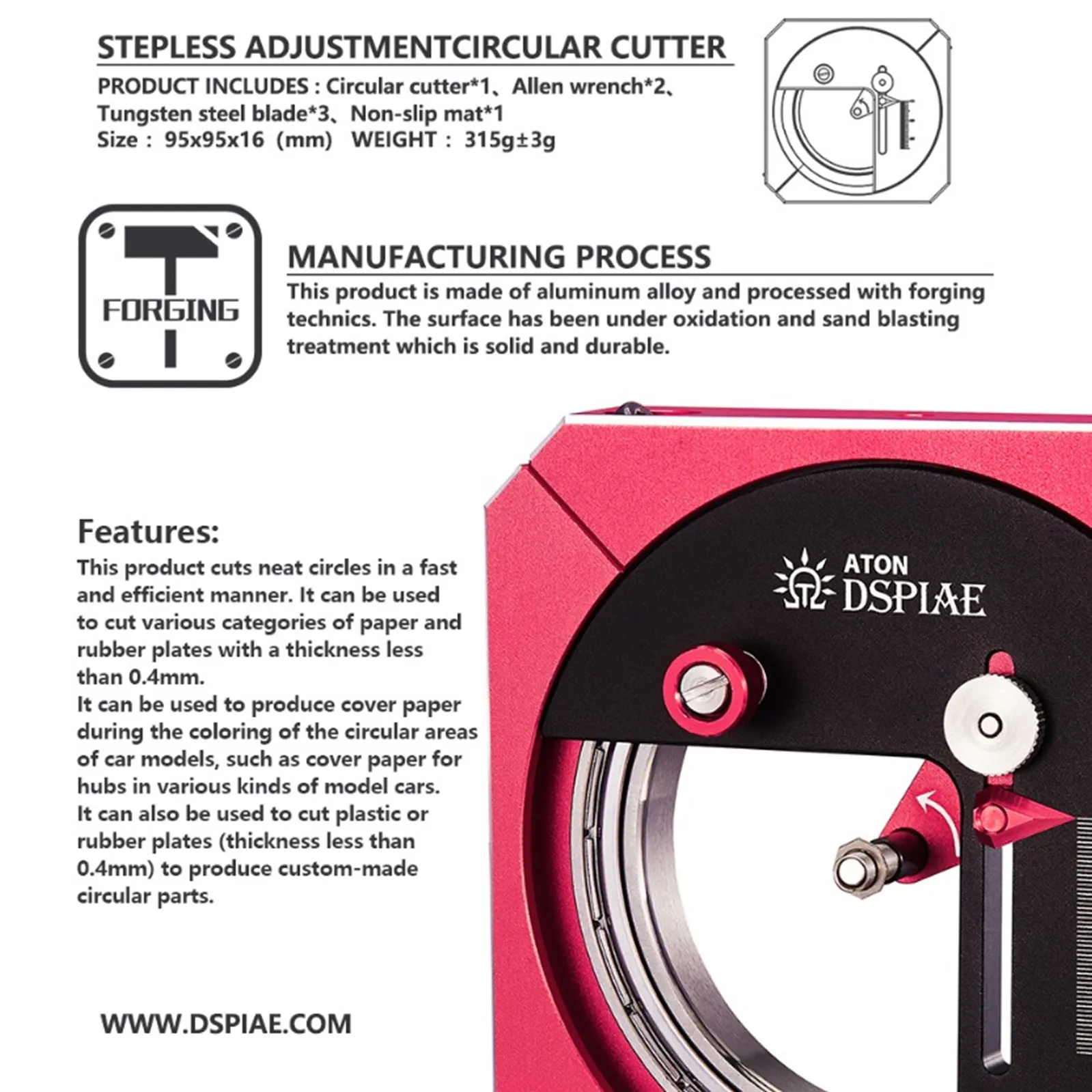 Dspiae Stepless Ajustamento Cortador Circular, Ferramenta de Montagem Modelo, Corte Ferramentas Artesanato Dedicado, Hobby Acessório, MT-C, MT-CL