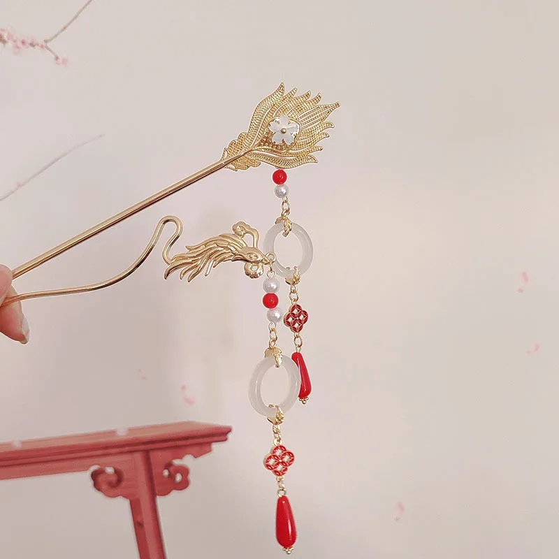 

Phoenix tassel hairpin, bride's horse face dress headwear, coiled hairpin, Chinese hairpin, step tassel hair accessory