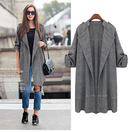 

Длинная све свободная верхняя одежда больших размеров для женщин больших размеров, осеннее модное пальто средней длины с бретельками