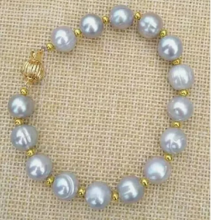 Fine Jewelry 10-11mm natural South Sea grey pearl bracelet with 7.5-8-inch 18k P ball buckl