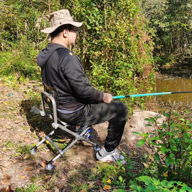 Portable Fishing Chair Folding Fish Chair 180 Degree Adjustable Backrest Four-leg Recliner Aluminum Alloy Camping Chair Stool