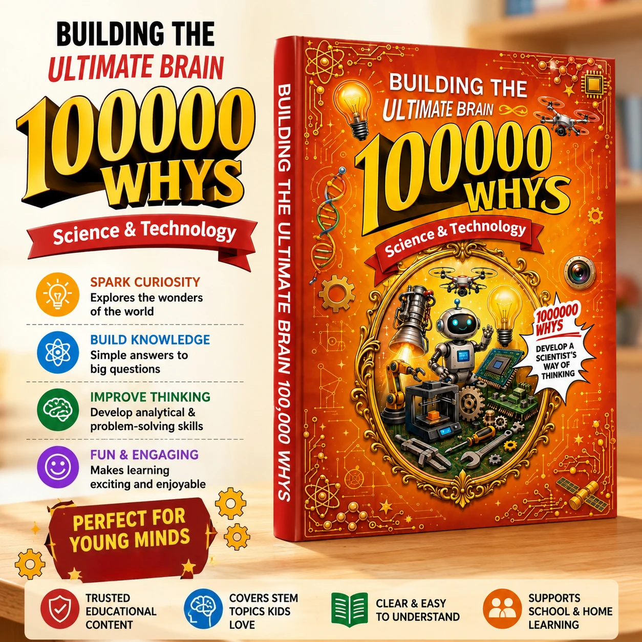 100000 Whys Science and Technology Book for Kids, Fun STEM Q&A Reading Book About Robots, Inventions, Machines, Electronics