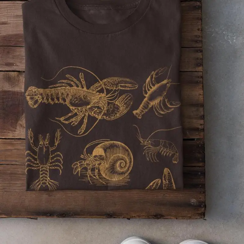 Camiseta de crustáceos para amantes del océano, ropa estética con diseño de cangrejo, langosta, camarón y cangrejo de río