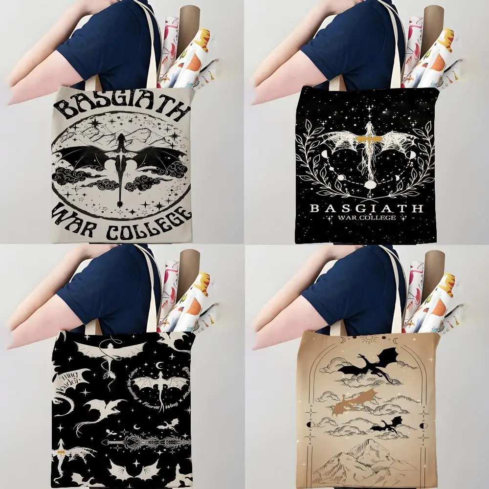 F-fourth W-wing Dragon Storage Bags Canvas Double-Sided Print Tote Bag Large Capacity Shoulder Fashion Shopping Handbag