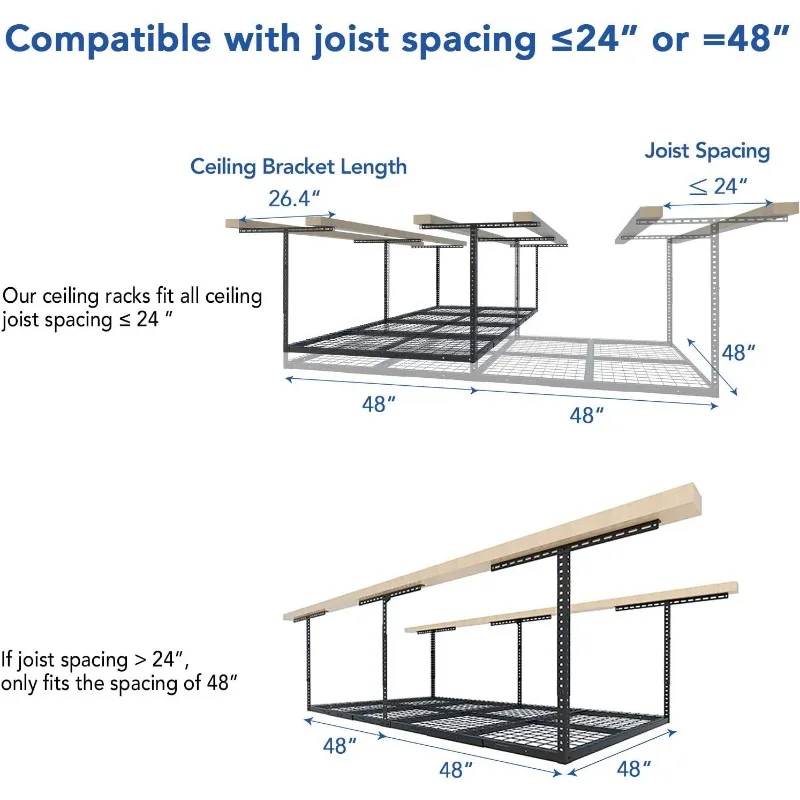 FLEXIMOUNTS 4x8 Overhead Garage Storage Rack, Garage Storage Organization System, Heavy Duty Metal Garage Ceiling Storage Racks